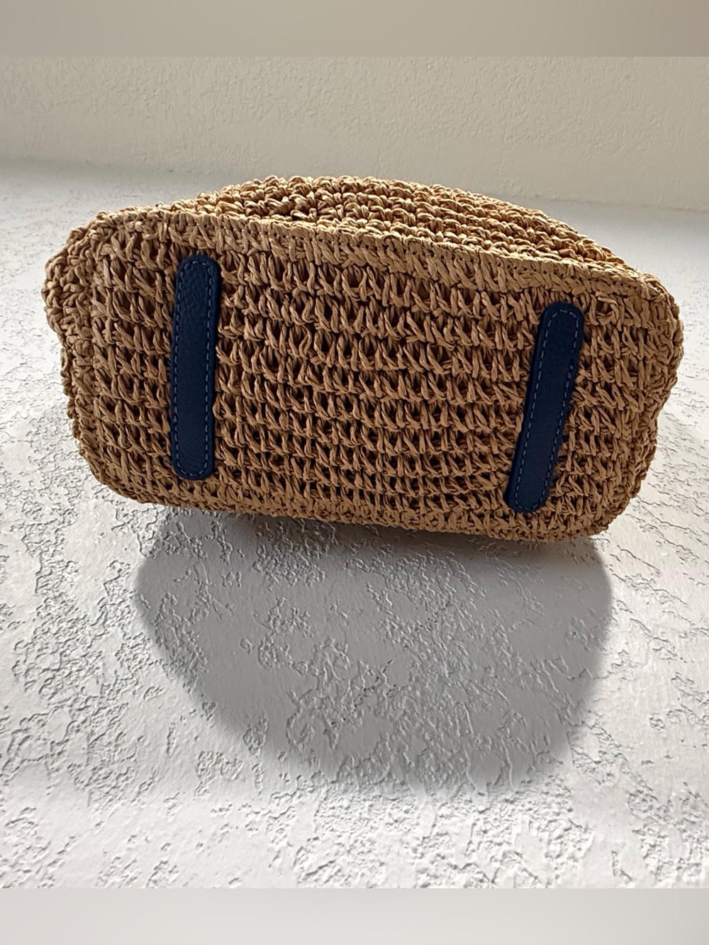 Brighton - Straw Woven Shoulder Bag with Navy Trim and Heart Charm - Picture 5 of 8